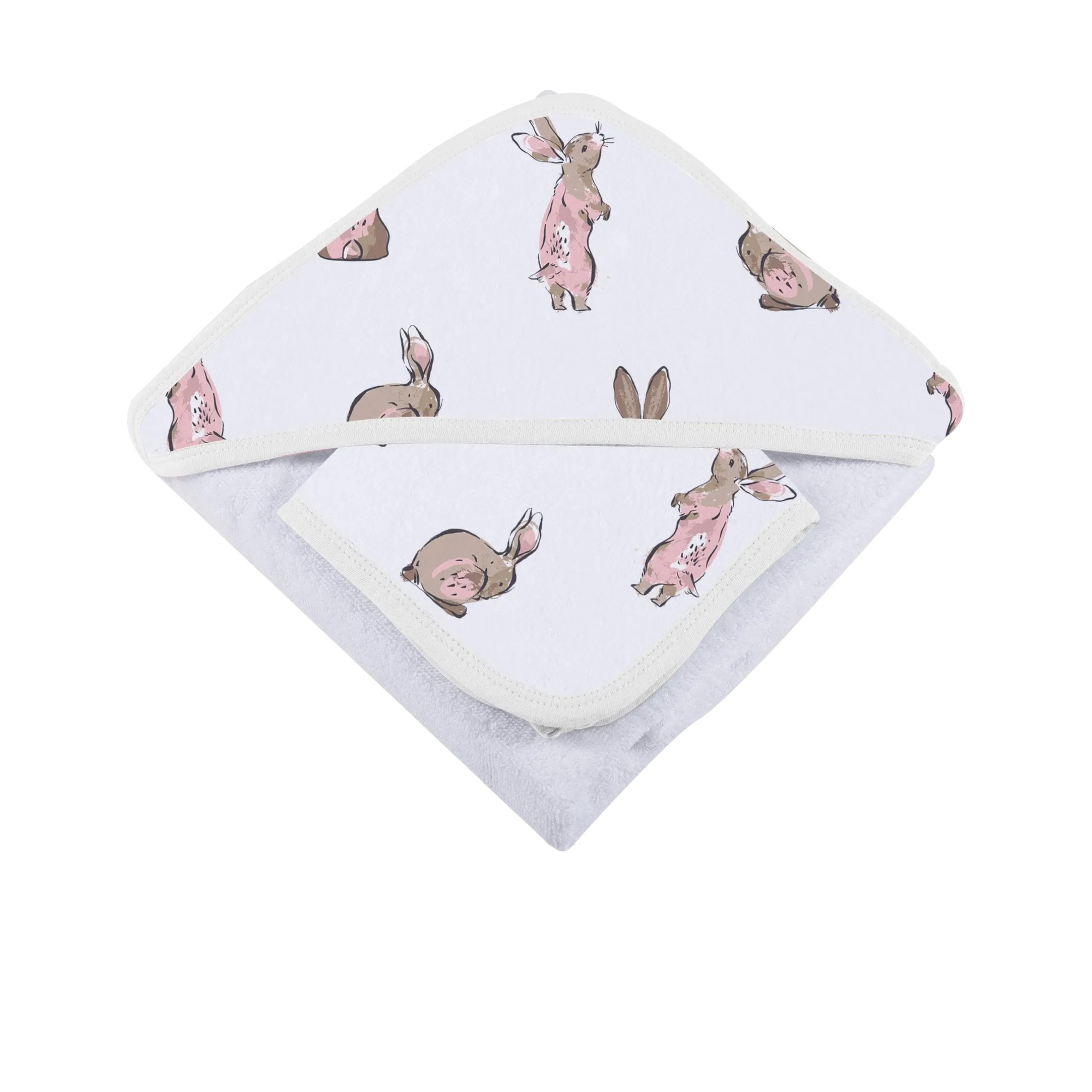 Powder Pink Bunnies Hooded Towel and Washcloth Set