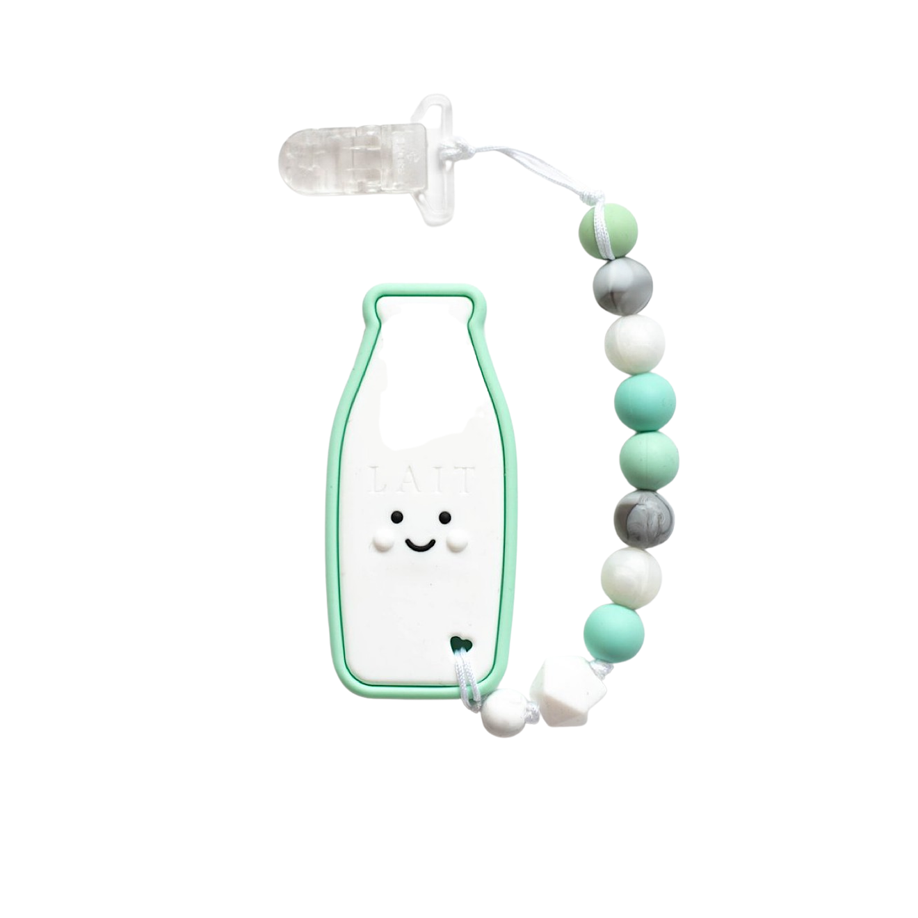 Milk Bottle Silicone Teether With Clip