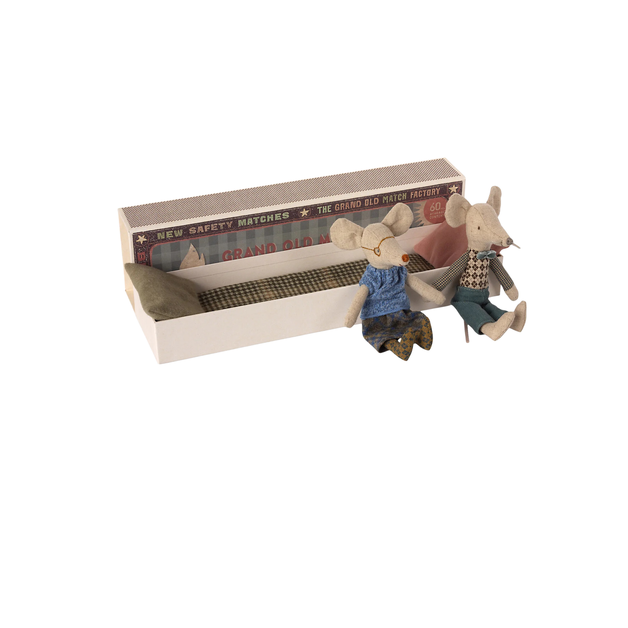 Miniature Grandma & Grandpa Mice In Matchbox