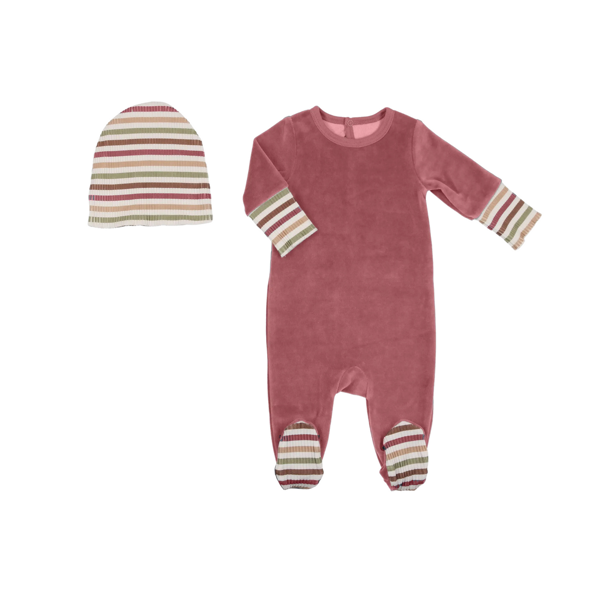Stripe A Chord Footie And Hat Set Blush