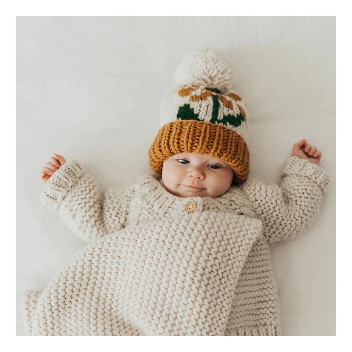 Gold Coneflower Hand Knit Beanie Hat