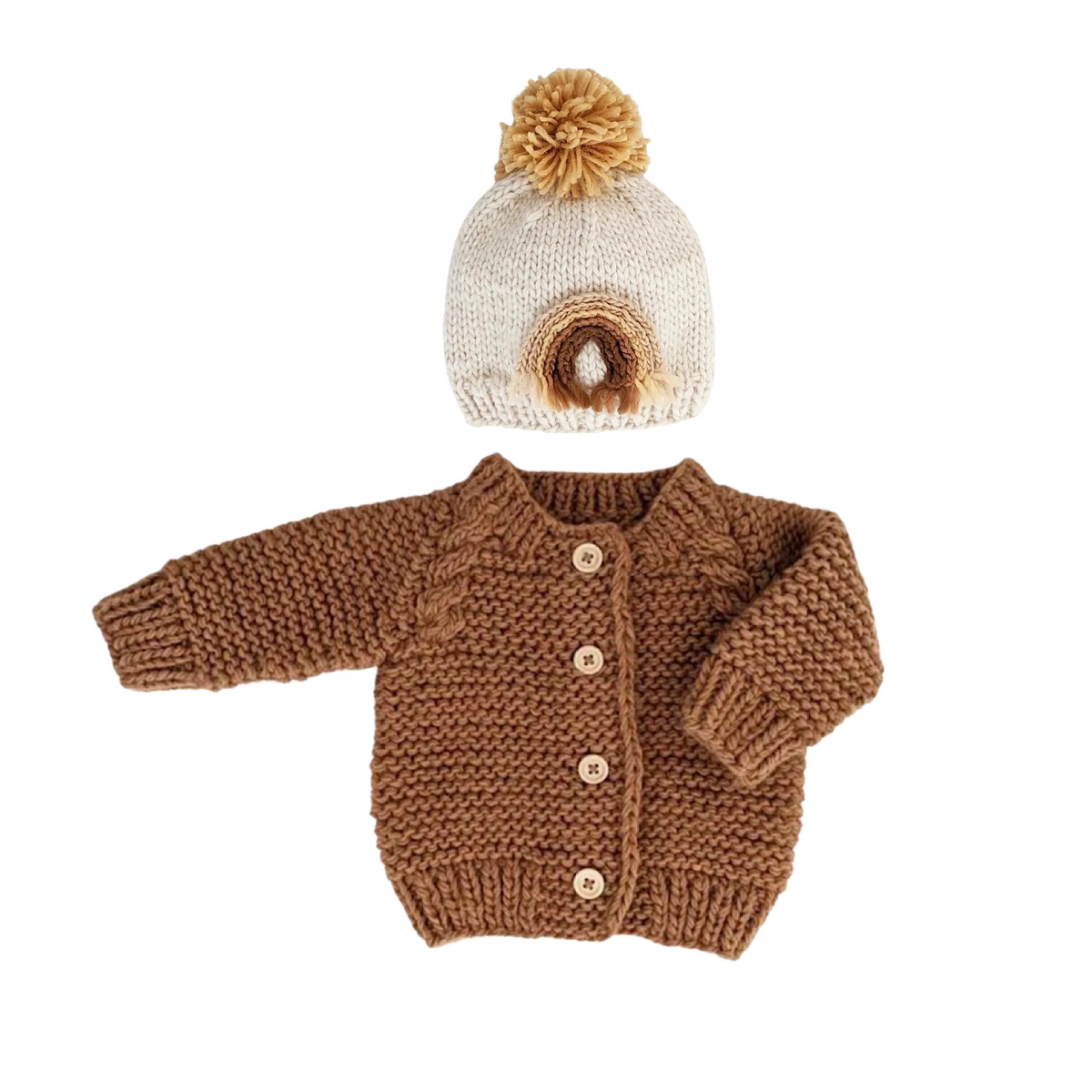 Gold Rainbow Pom Knit Hat