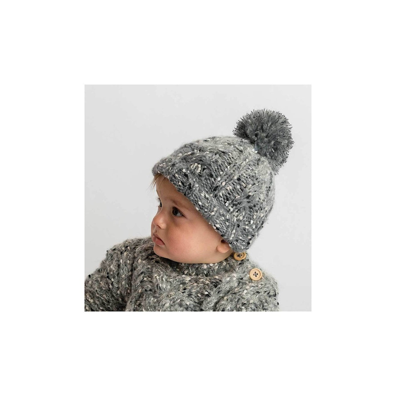 Grey Tweed Pom Beanie Hat