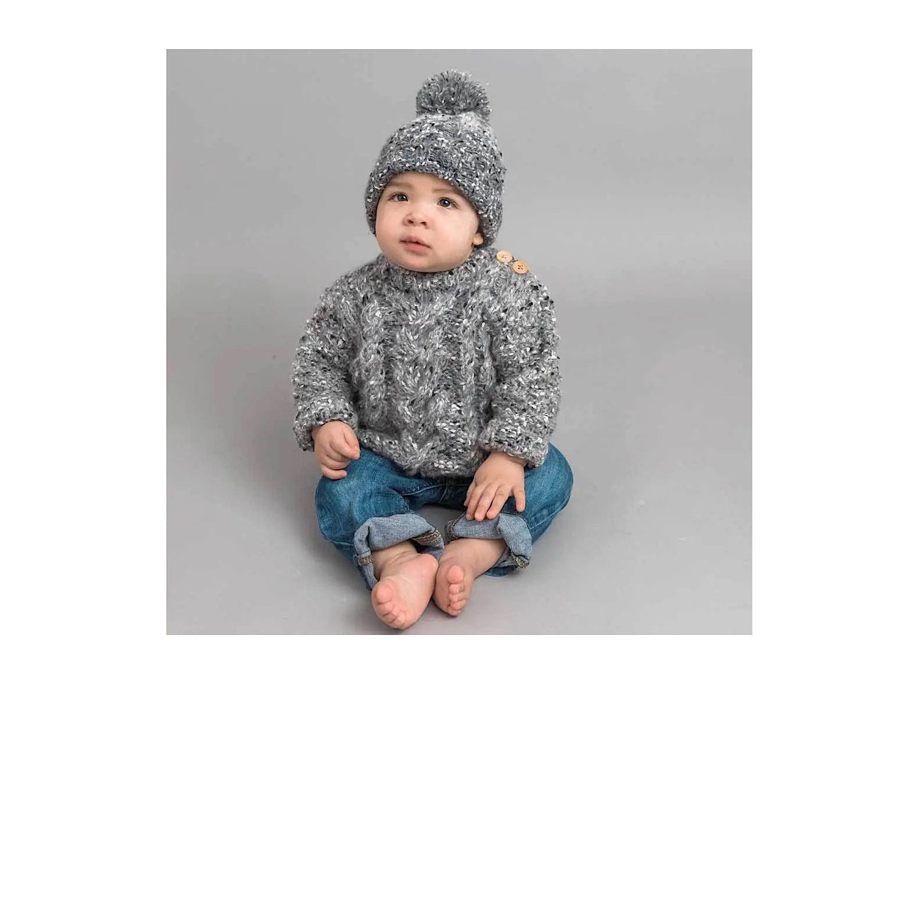 Grey Tweed Pom Beanie Hat