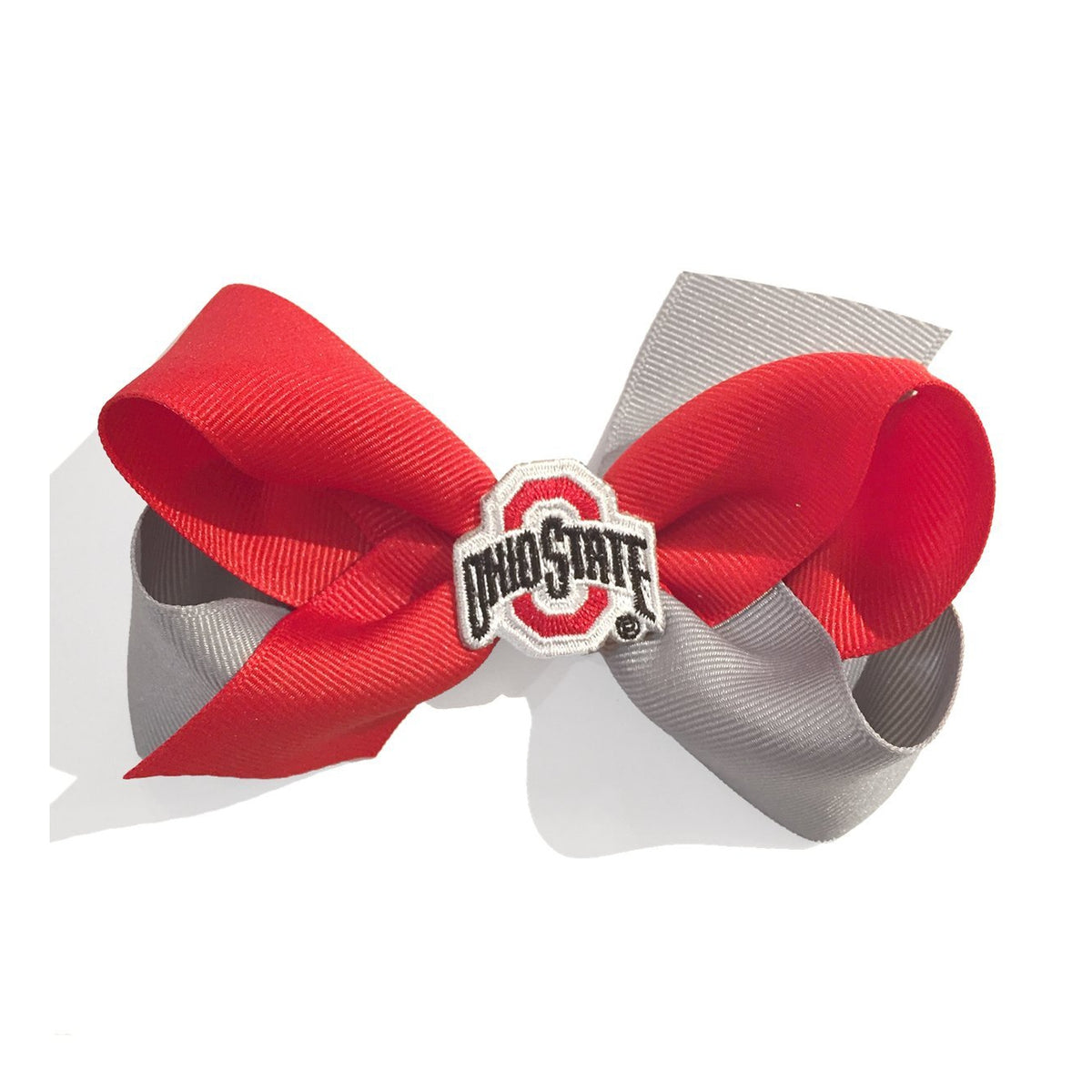 Wee Ones Red Grey OSU Ohio State University Football Team Ribbon Hair Bow Baby Girl Tadpoles &amp; Tiddlers Cleveland Bath Akron Ohio