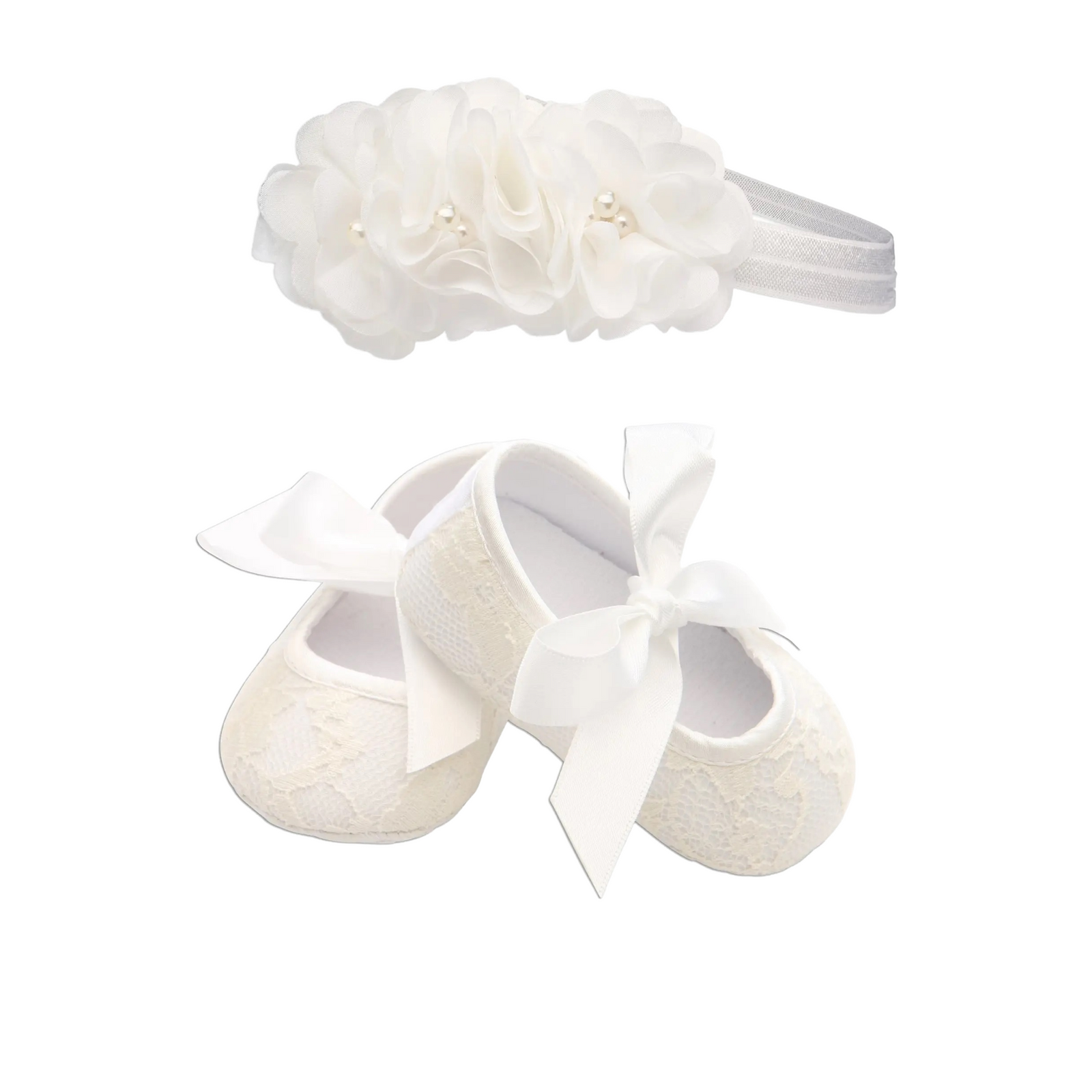 Ivory Lace Baptism Shoe And Headband Set