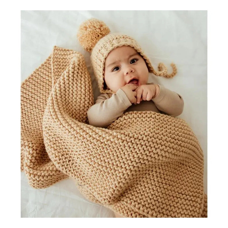 Latte Garter Stick Knit Blanket