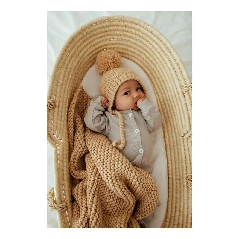 Latte Garter Stick Knit Blanket