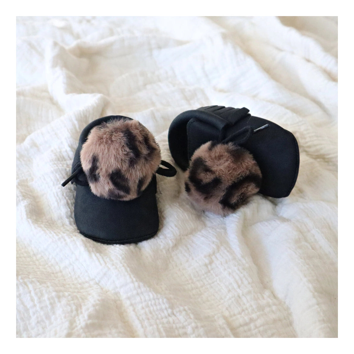 Leopard Print Pom Pom Moccasin Bootie