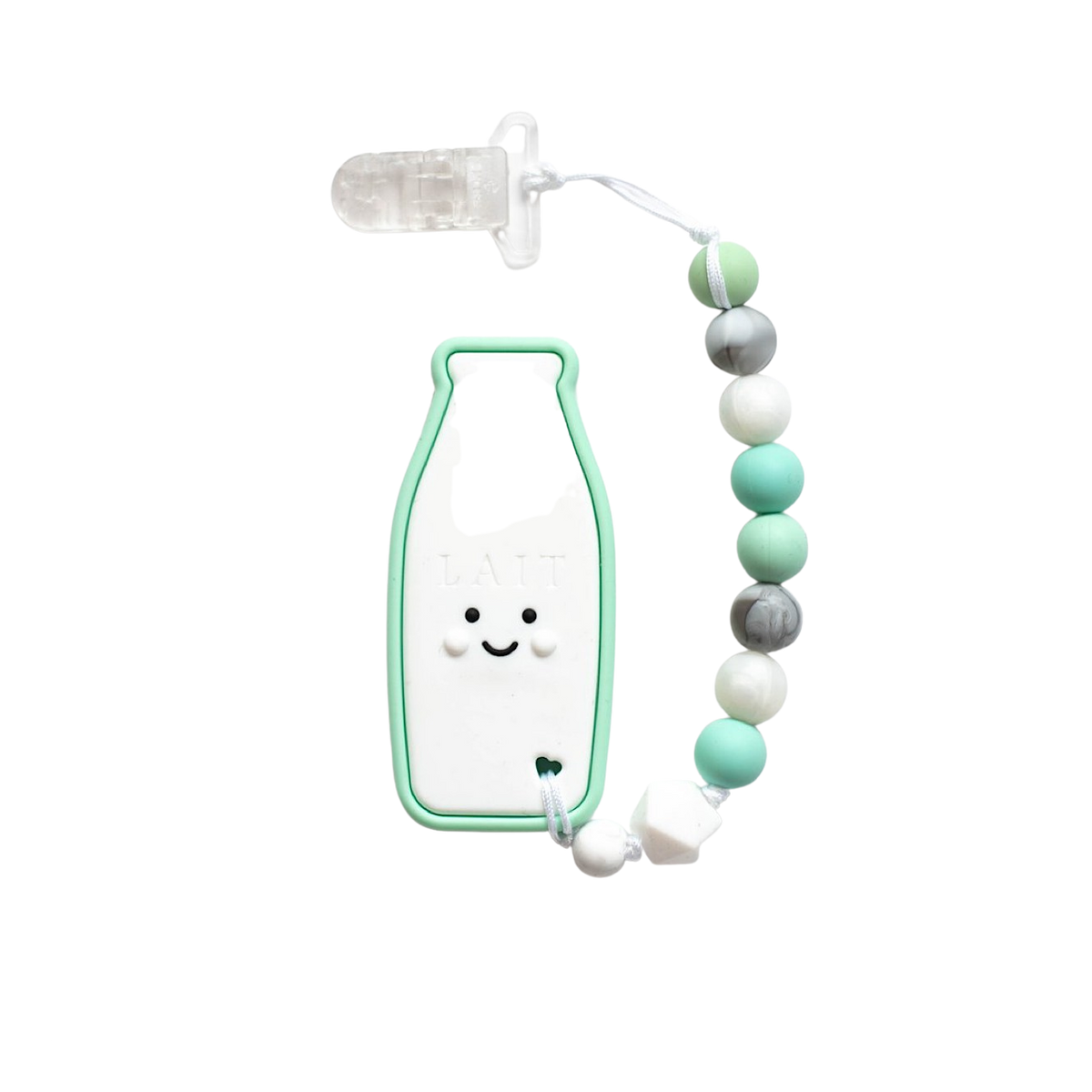 Milk Bottle Silicone Teether With Clip