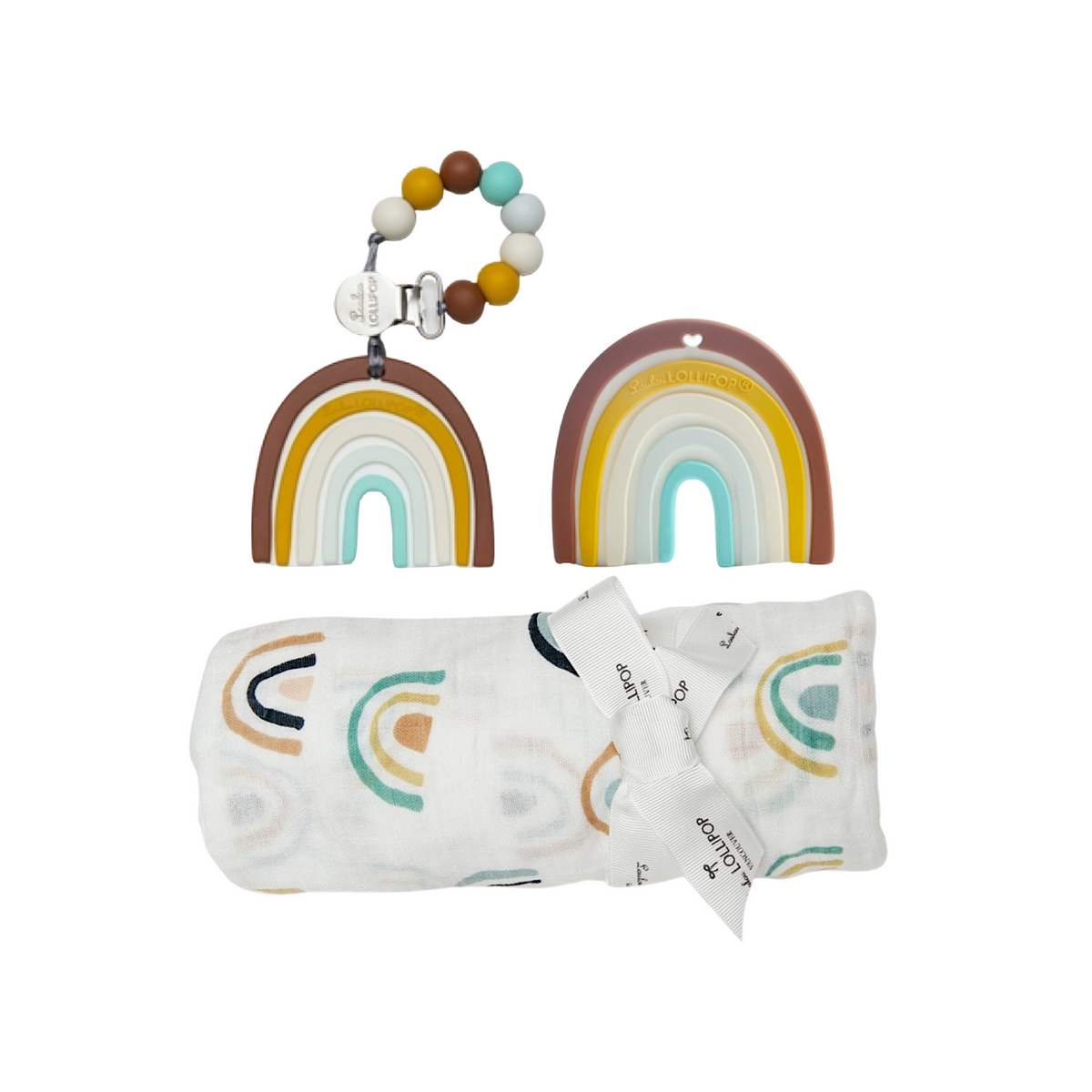 Neutral Rainbow Silicone Teether Clip