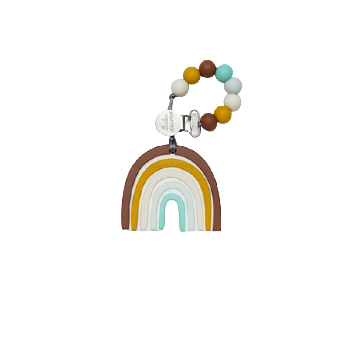 Neutral Rainbow Silicone Teether Clip
