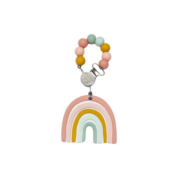 Pastel Rainbow Silicone Teether Clip