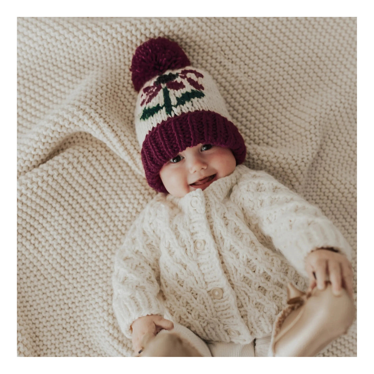 Plum Coneflower Han Knit Beanie Hat