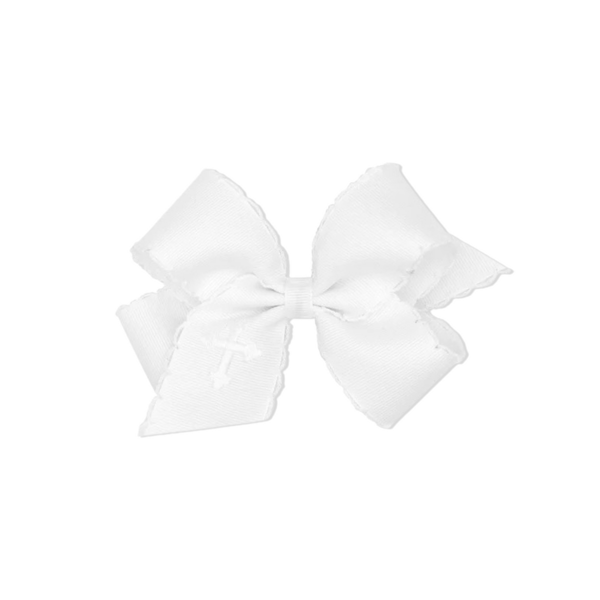 White Grosgrain Bow - Embroidered Cross